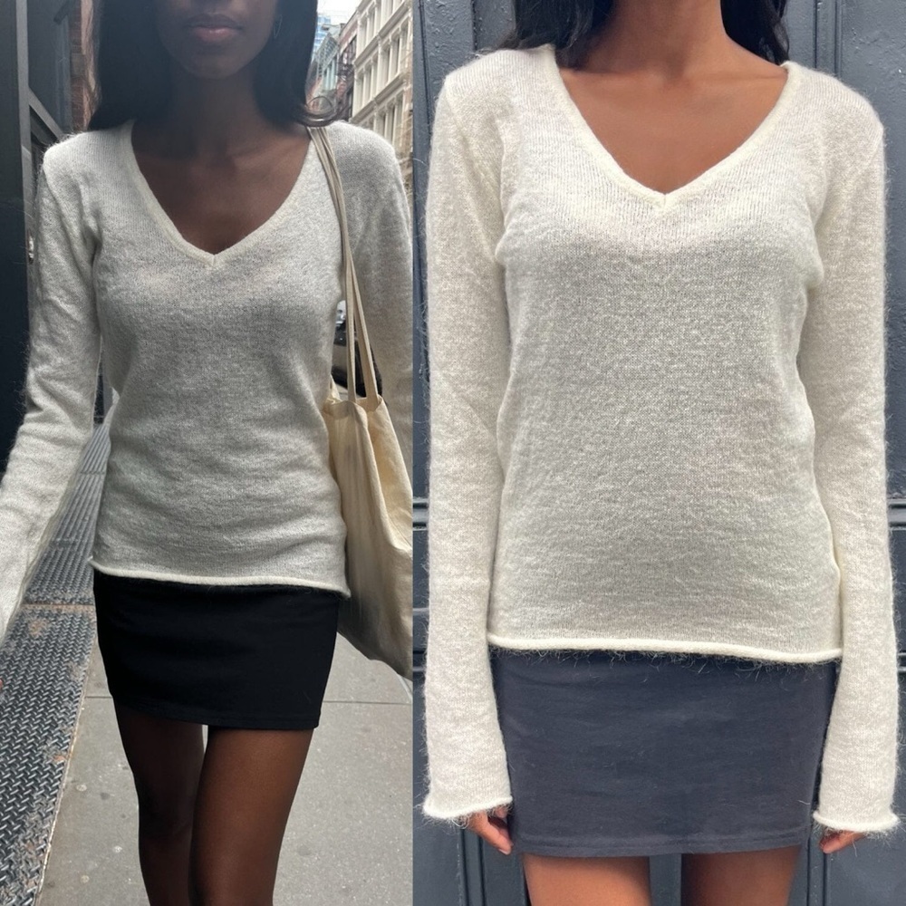 Brandy Melville Cream V-Neck Sweater